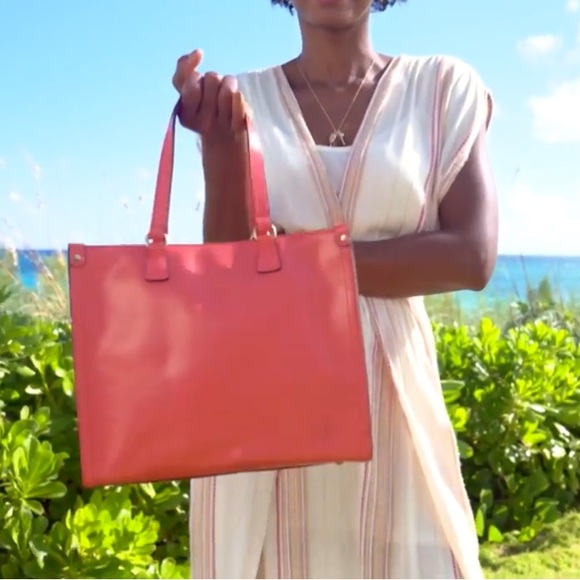 Patricia Nash Leather Ava Medium Tote with Crossbody Strap - Coral - Picture 6 of 10